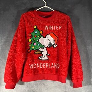 Christmas Peanuts Holiday Fleece Sweater M Chunky Warm Soft Fuzzy Cozy
